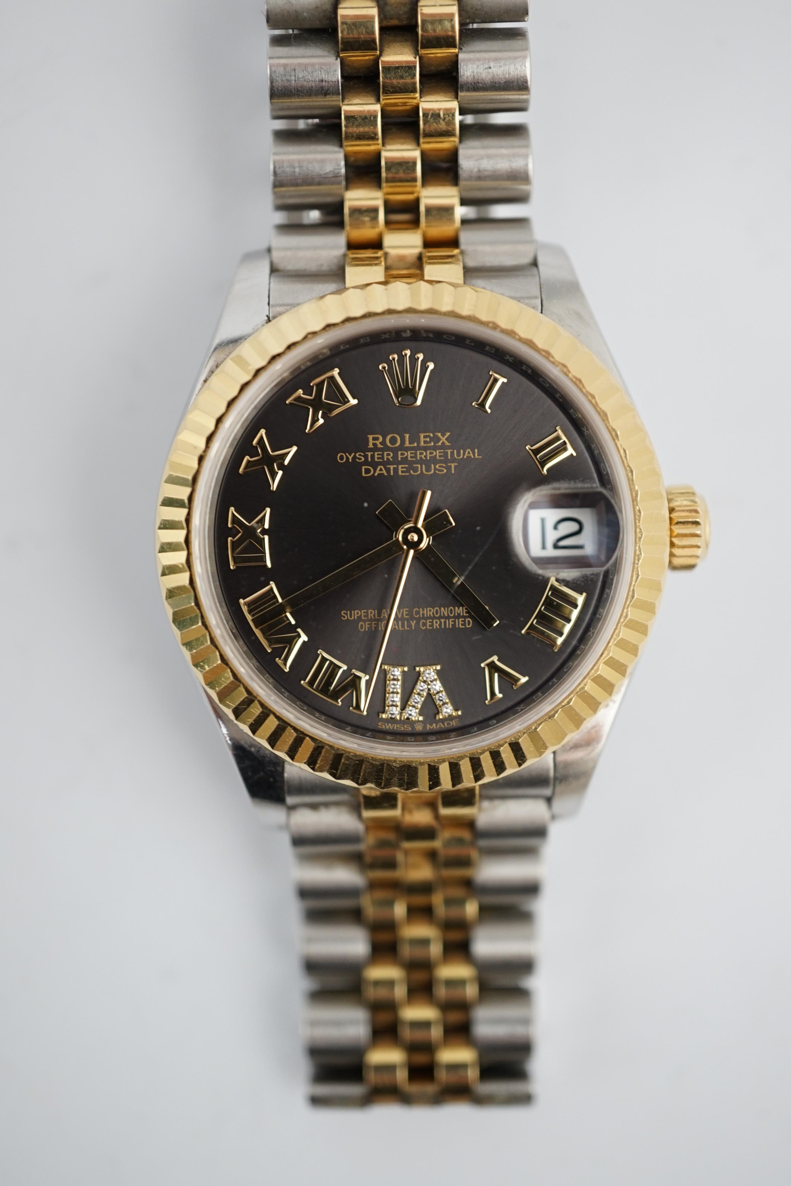 A lady's modern 18ct gold and stainless steel Rolex Oyster Perpetual Datejust wrist watch, on an 18ct gold and stainless steel Rolex bracelet with deployment clasp